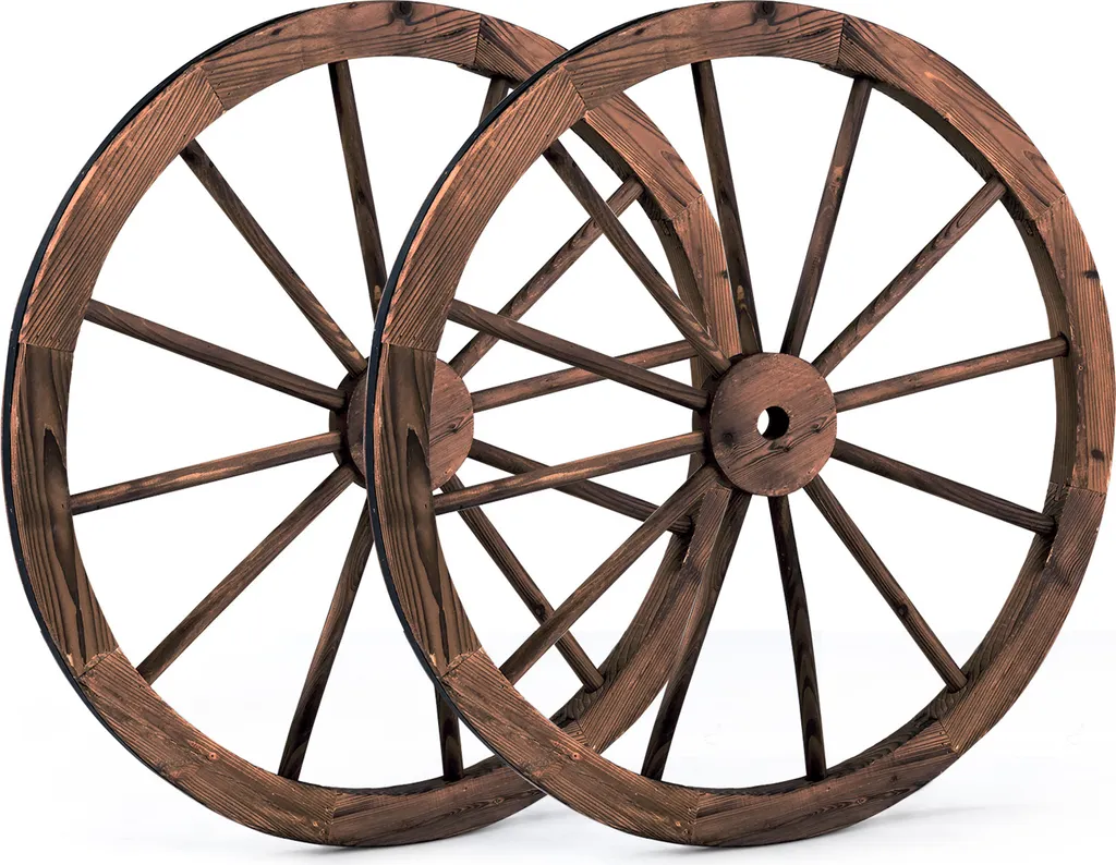 Grande Roue en Bois Naturel 76cm Style Vintage avec Renfort en Acier