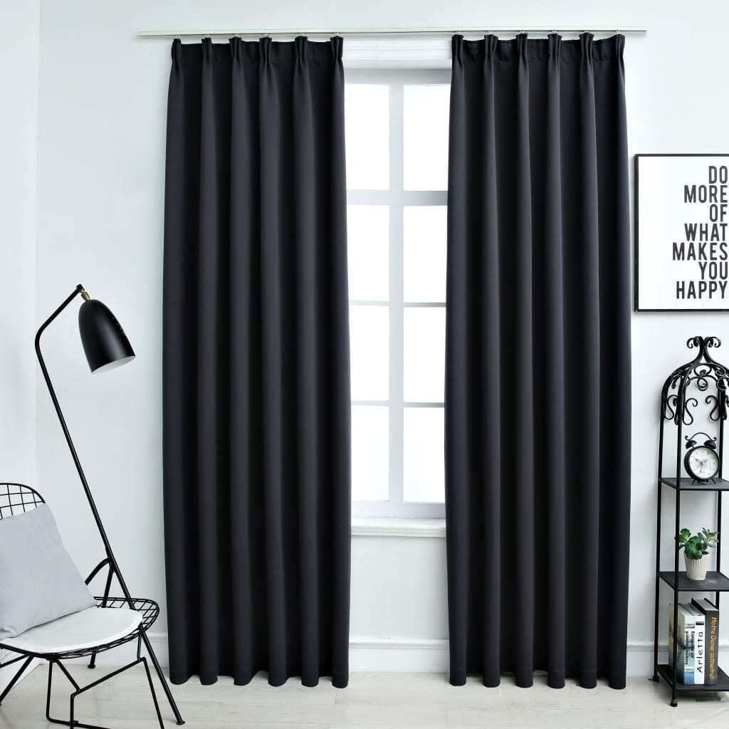 The Living Store Verdunkelungsvorhänge mit Haken 2 Stk. Schwarz 140x245cm