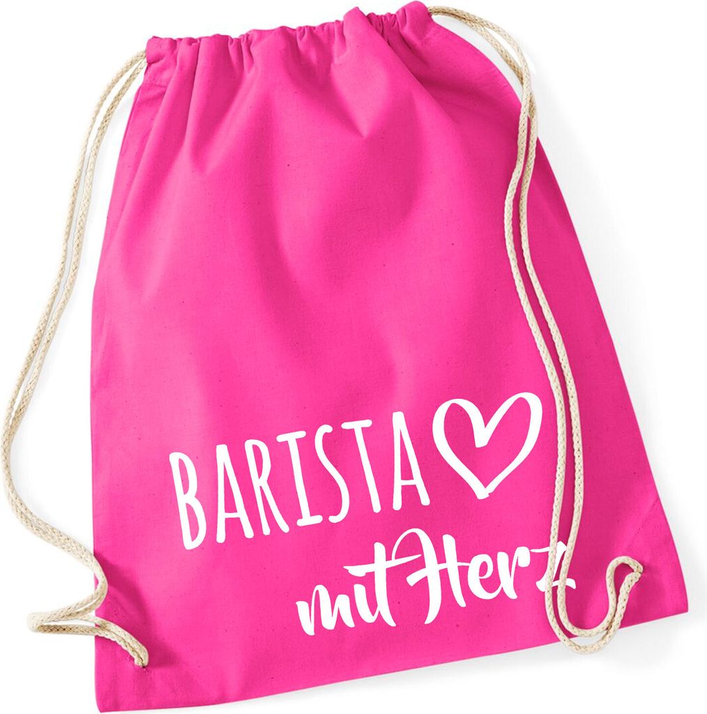 Huuraa Turnbeutel Barista mit Herz 12 Liter Fuchsia Baumwolle Rucksack Geschenkidee