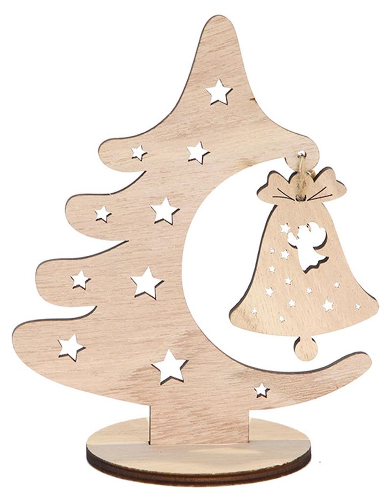 Weihnachtsbaum-Anhänger aus Holz mit ausgeschnittenen Mustern, freistehendes Weihnachtsbaum-Mittelstück für den Tisch oder Kaminsims