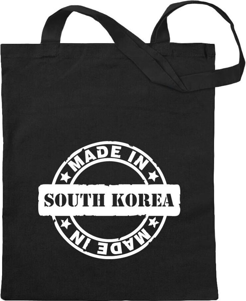 Kiwistar - Baumwolltasche - schwarz - South Korea - Tragetasche Stoffbeutel Umhängetasche langer Henkel