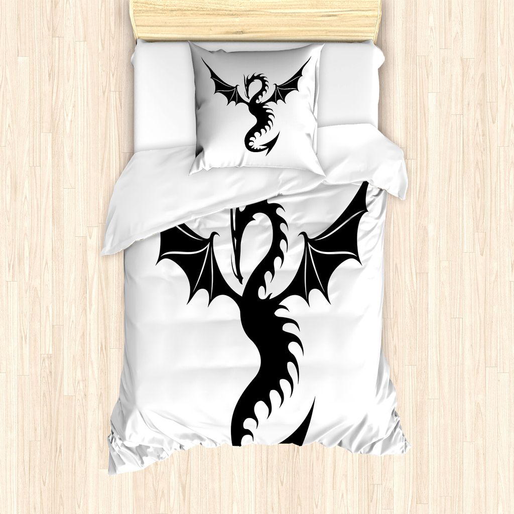 ABAKUHAUS Celtic Dragon Bettbezug Set für Einzelbetten, Kreatur, Milbensicher Allergiker geeignet mit Kissenbezug, 135 cm x 200 cm - 80 x 80 cm, C...