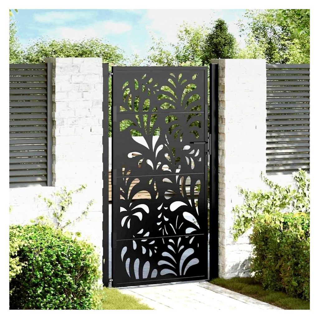 Gartentor aus Metall 180 cm hoch, Gartentür, Einfahrtstor, Gartenpforte, Hoftor, wetterfester Stahl, Spurendesign 105 x 180 cm, Typ 4