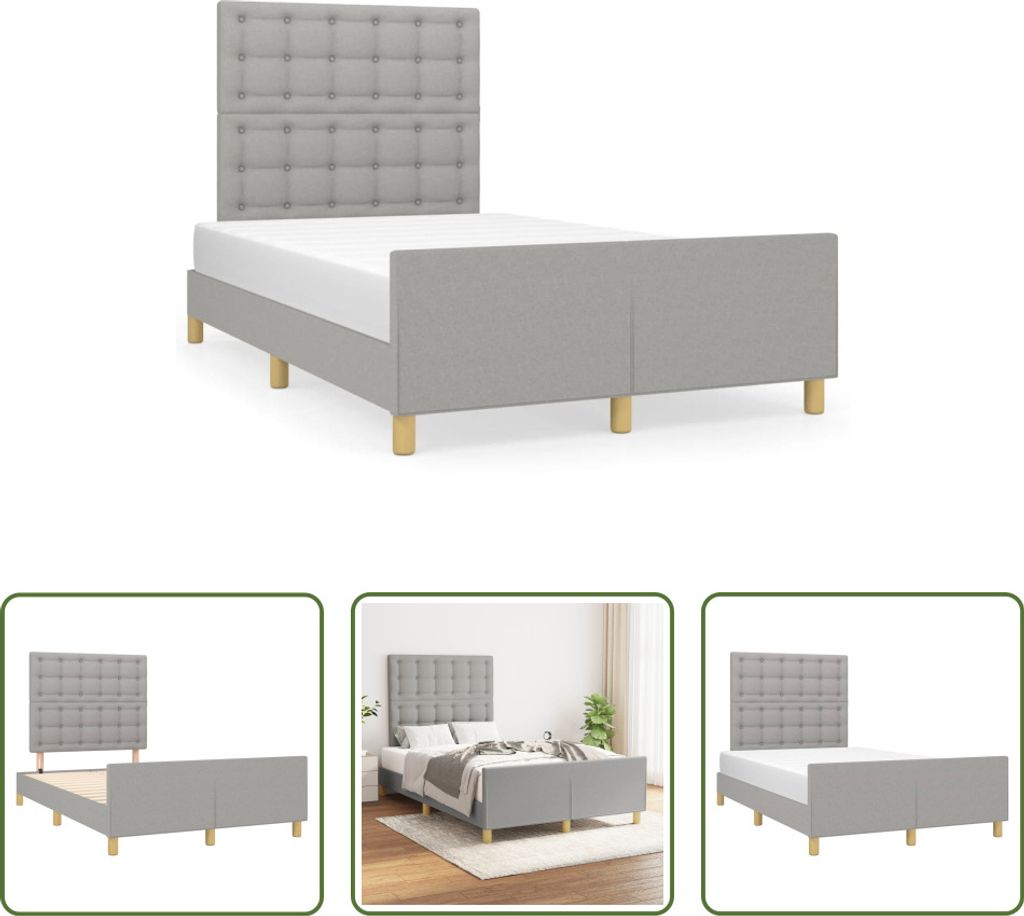 The Living Store Bettgestell mit Kopfteil Hellgrau 120x190 cm Stoff