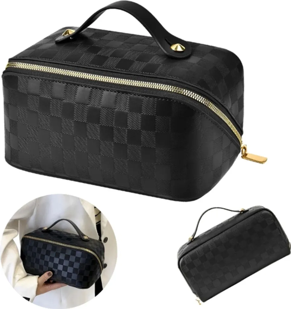 Trousse Trucchi Viaggio Ecopelle Nera 25cm - Organizer Make-up Chic - 14