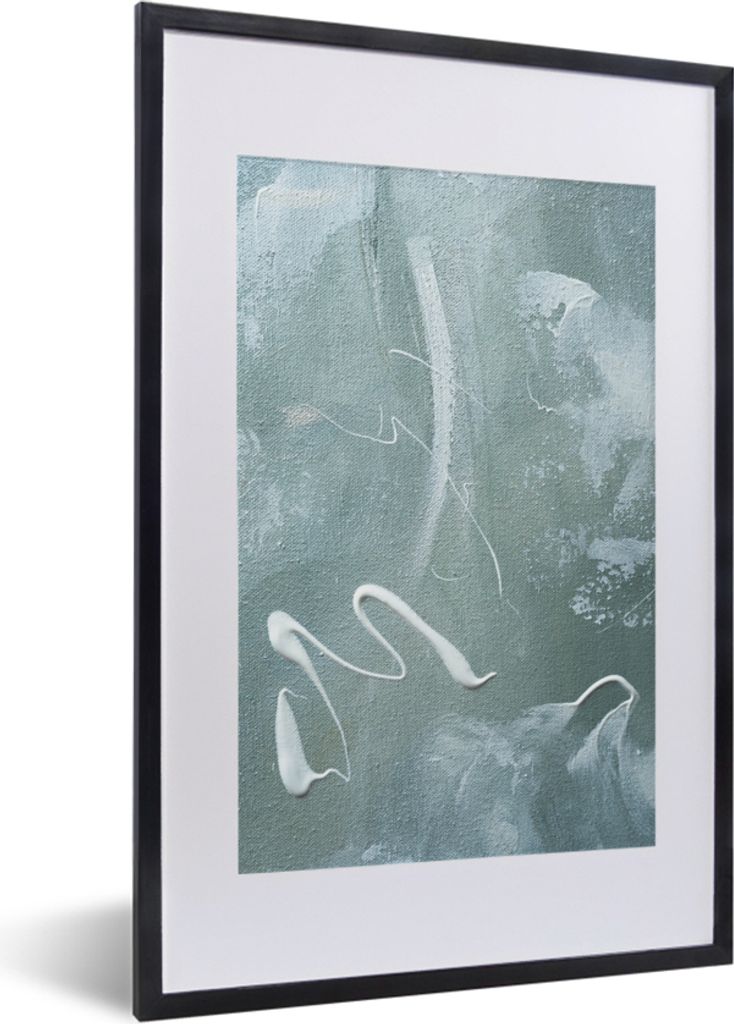 MuchoWow Gerahmtes Poster Grün - Weiß - Farbe - Malerei 40x60 cm - Poster mit Schwarzem Bilderrahmen Wandposter Rahmen Foto Bilder - Poster in ...