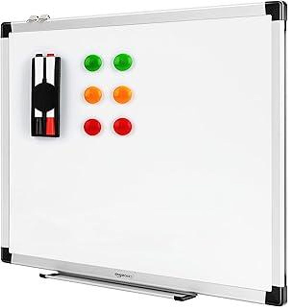 Magnetisches Whiteboard mit Stiftablage und Aluminiumleisten, trocken abwischbar, 60 cm x 45 cm (B x H), Weiß