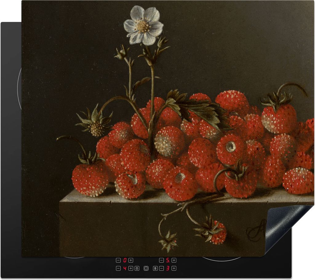 KitchenYeah Herdabdeckplatte Stilleben mit Walderdbeeren - Gemälde von Adriaen Coorte , 60x52cm, Küche Deko, Glaskeramikfeld Herdabdeckung, Abd...