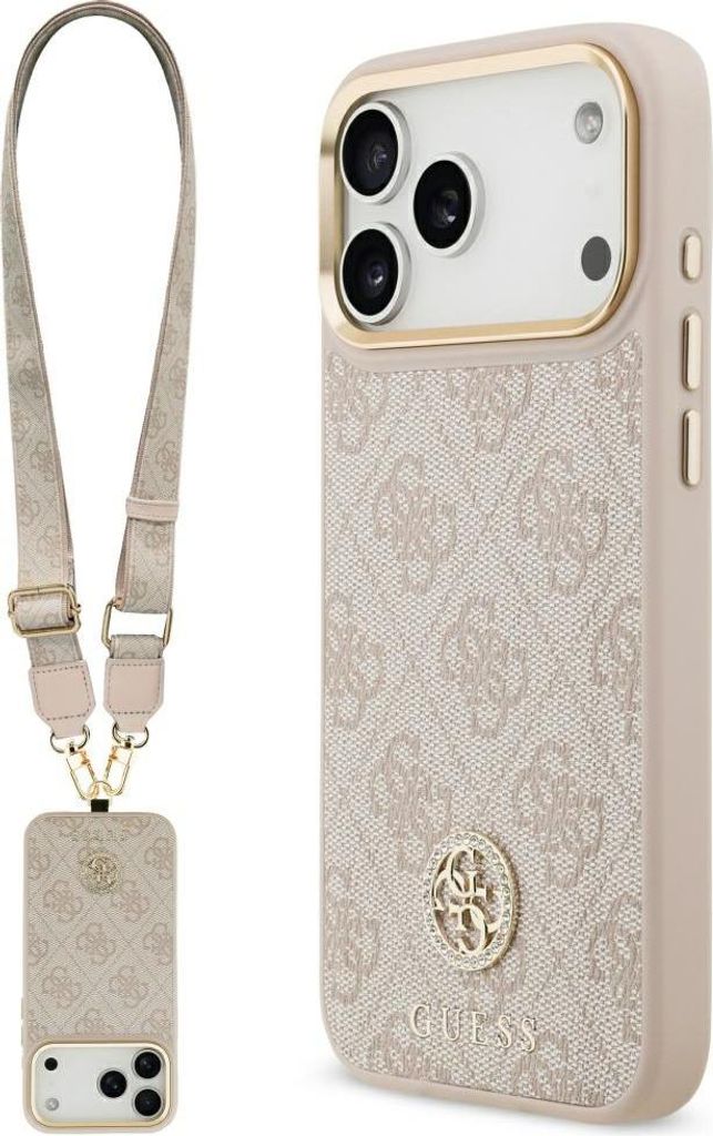 Fall Guess 4G Strass Logo & Big Strap Metall Knöpfe Magsafe Na Iphone 17 Pro Max - Różowe