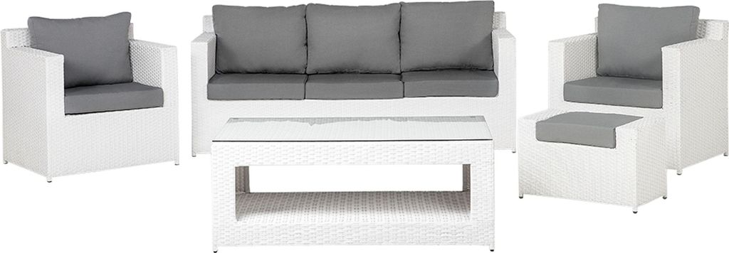 BELIANI Lounge 6er Set Weiß Rattanoptik Grauen Bezüge Mit Sitzkissen Dekorativ Elegant Modern
