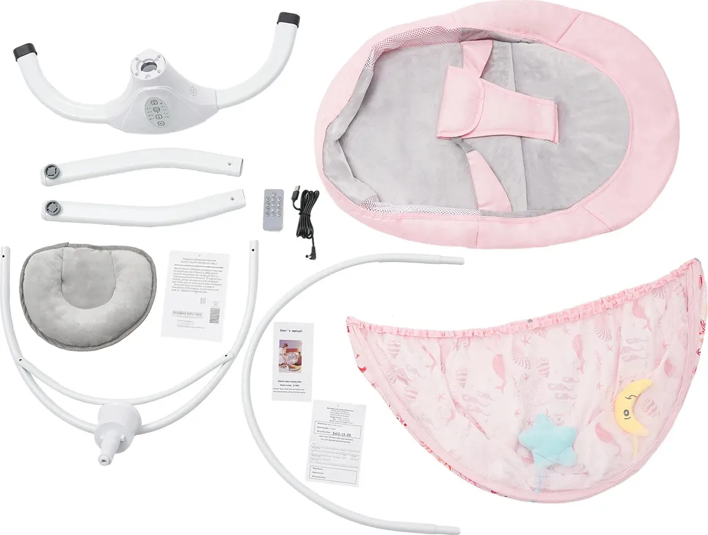 Berceau bébé rose inclinable : temps réglable et contrôle à distance