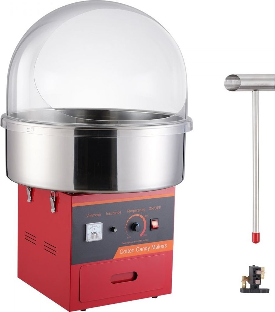 Elektrische Zuckerwattemaschine 1000 W - Kommerzielle Zuckerwattegeräte mit Abdeckung - Edelstahl-Schüssel, Zuckerschaufel, Schublade - Ideal fü...