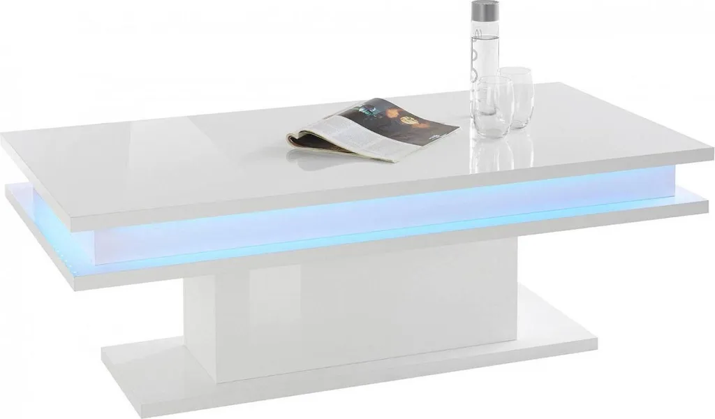 Table basse rectangulaire blanche laquée 100 cm avec éclairage LED