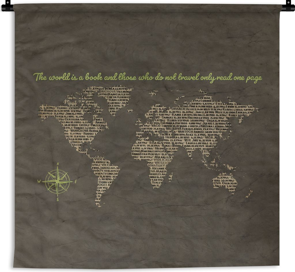 MuchoWow Wandteppich Wandbehang Weltkarte - Zeitung - Grün 150x150 cm Tapisserie Dekoration Wandtuch - Wohnaccessoires - Modernes