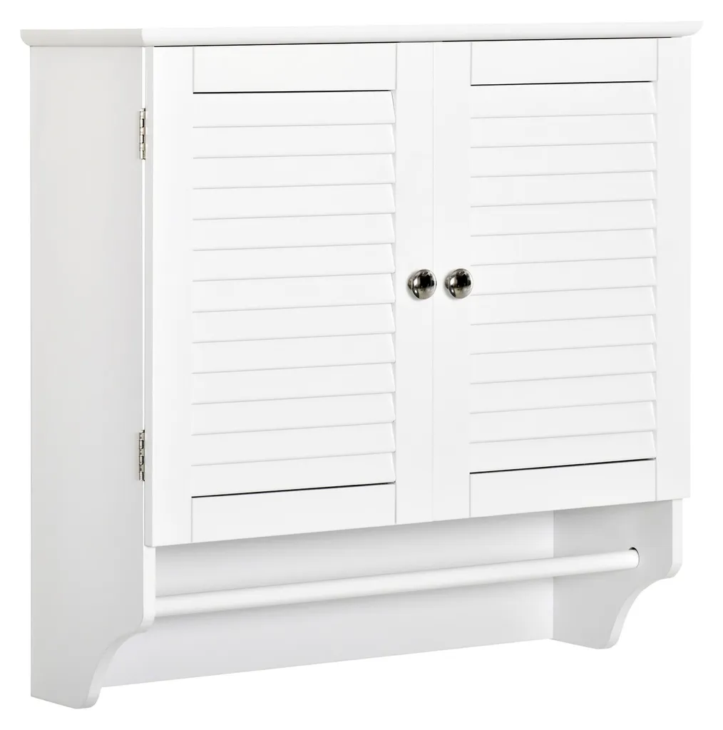 Armoire de toilette blanche avec portes persiennes et tablette bois