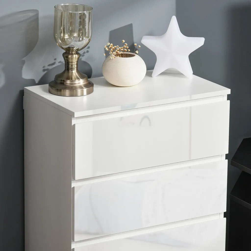 Buffet haut blanc à 5 tiroirs pour rangement bureau et salon modulable - 9