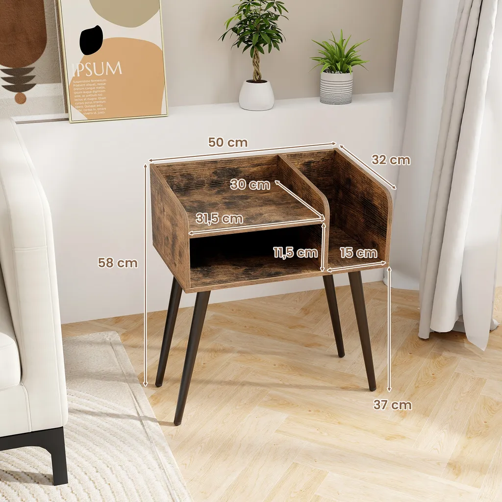 Table d'appoint robuste 50x32x58cm avec compartiment ouvert et pieds métal - 3