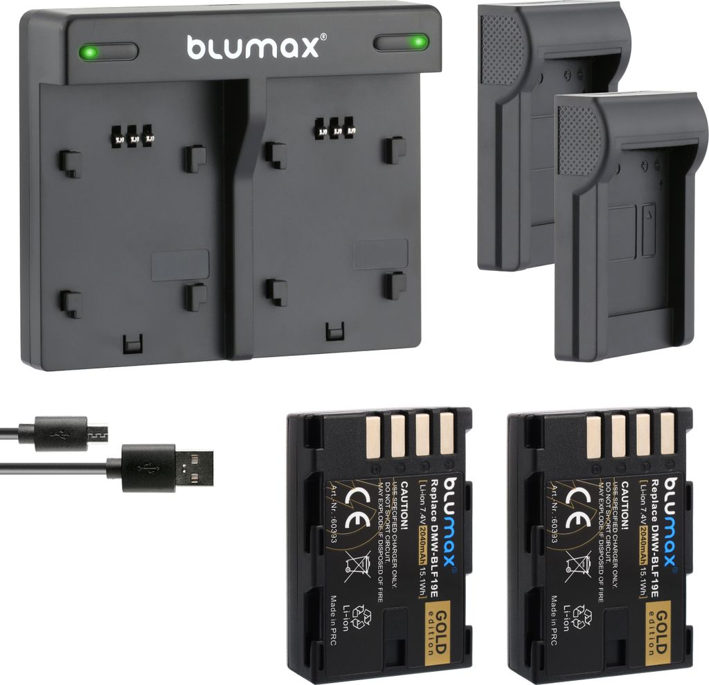 2x Akku + Lader für Panasonic BLF19E DMC-GH3 GH4 DC-GH5 G9 BLF19 2040 mAh
