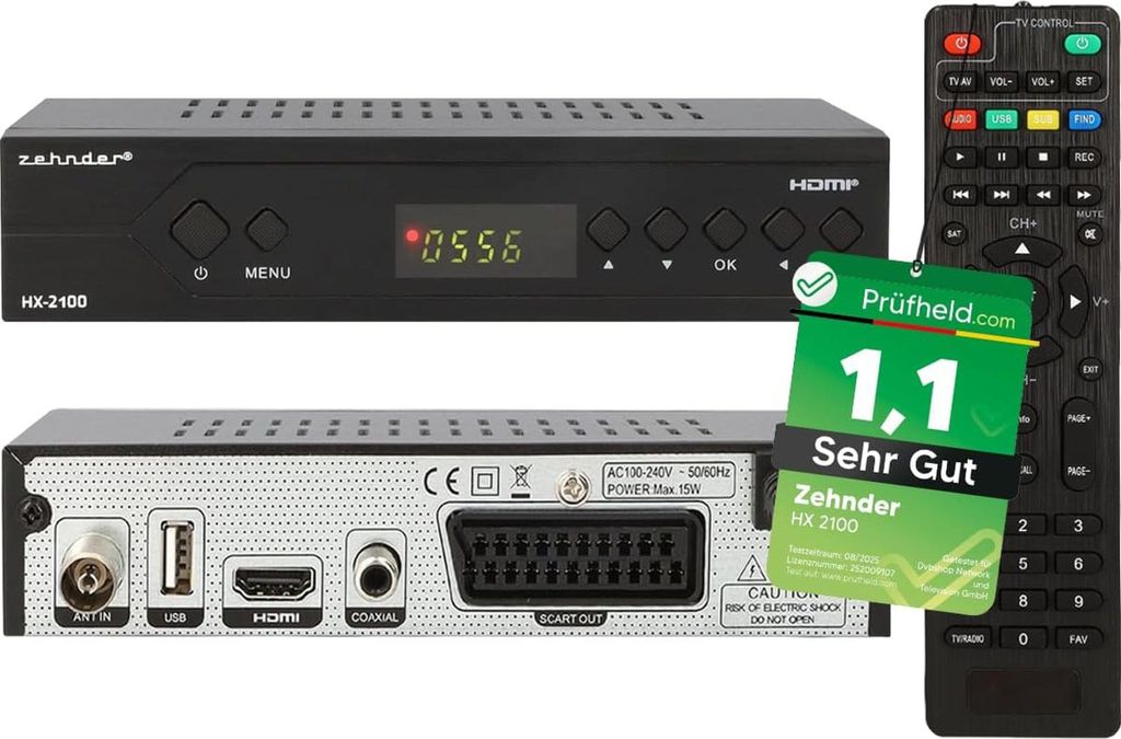Zehnder HX 2100 Full HD Kabel Receiver mit PVR Aufnahmefunktion, DVB-C Receiver für Kabelfernsehen Kabelanschluss, DVBC Kabelreceiver für TV Radi...