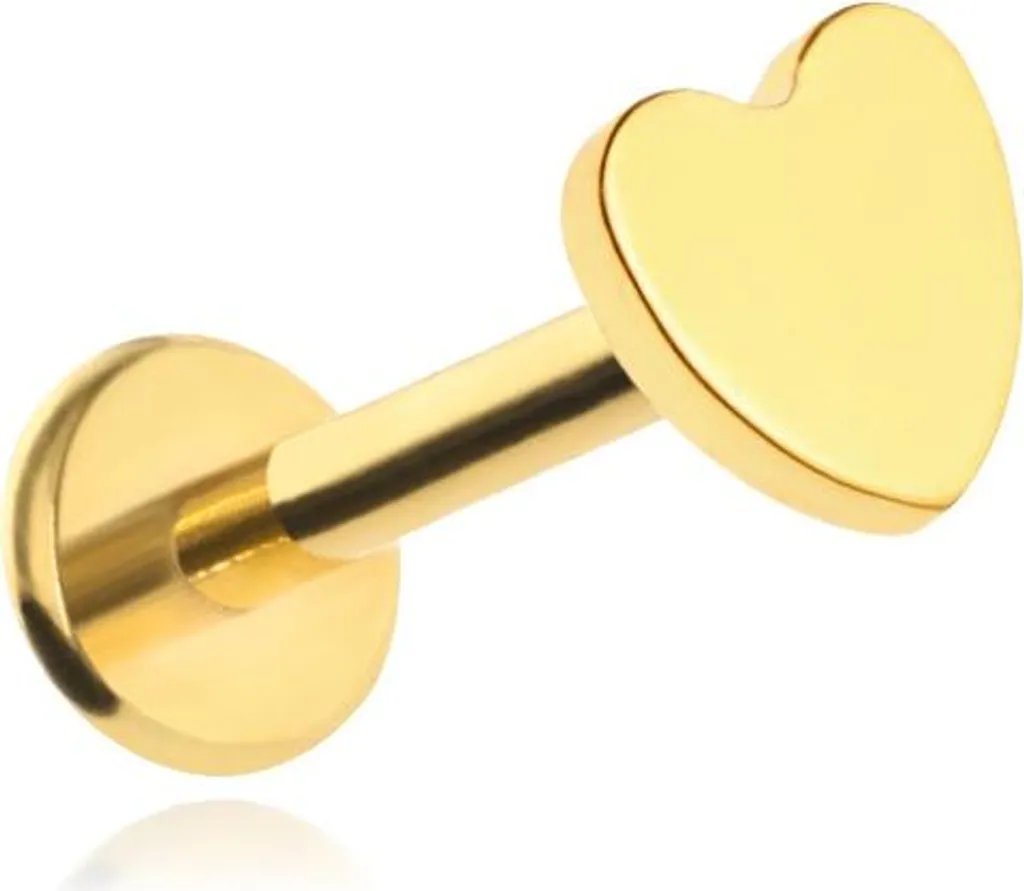 Piercing labret en titane hypoallergénique cœur or pour lobe