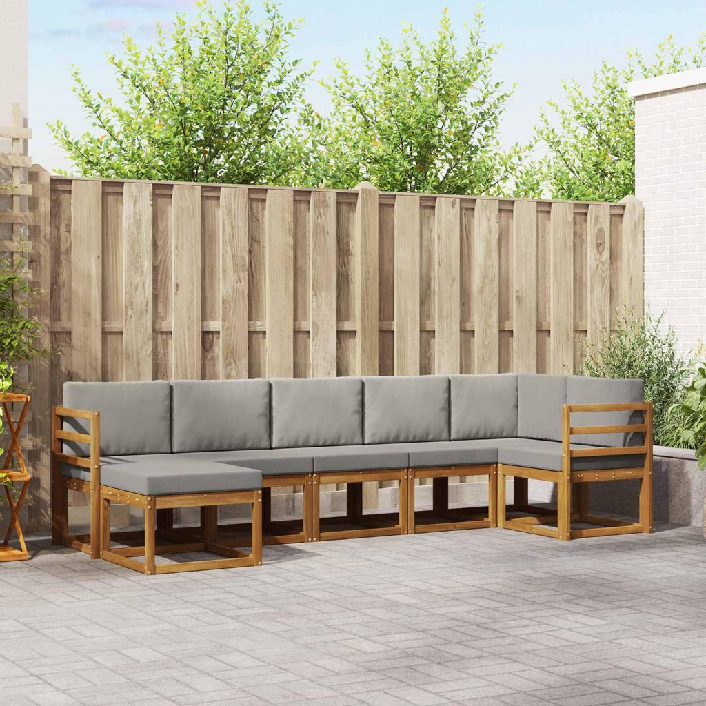 "2026 Aktion"Outdoor-Sofagarnitur - CLORIS - Balkonmöbe/Sitzgruppe - mit Kissen 7 pcs - Moderne Design - Natürlich und Hellgrau - Gartensofas Pro...