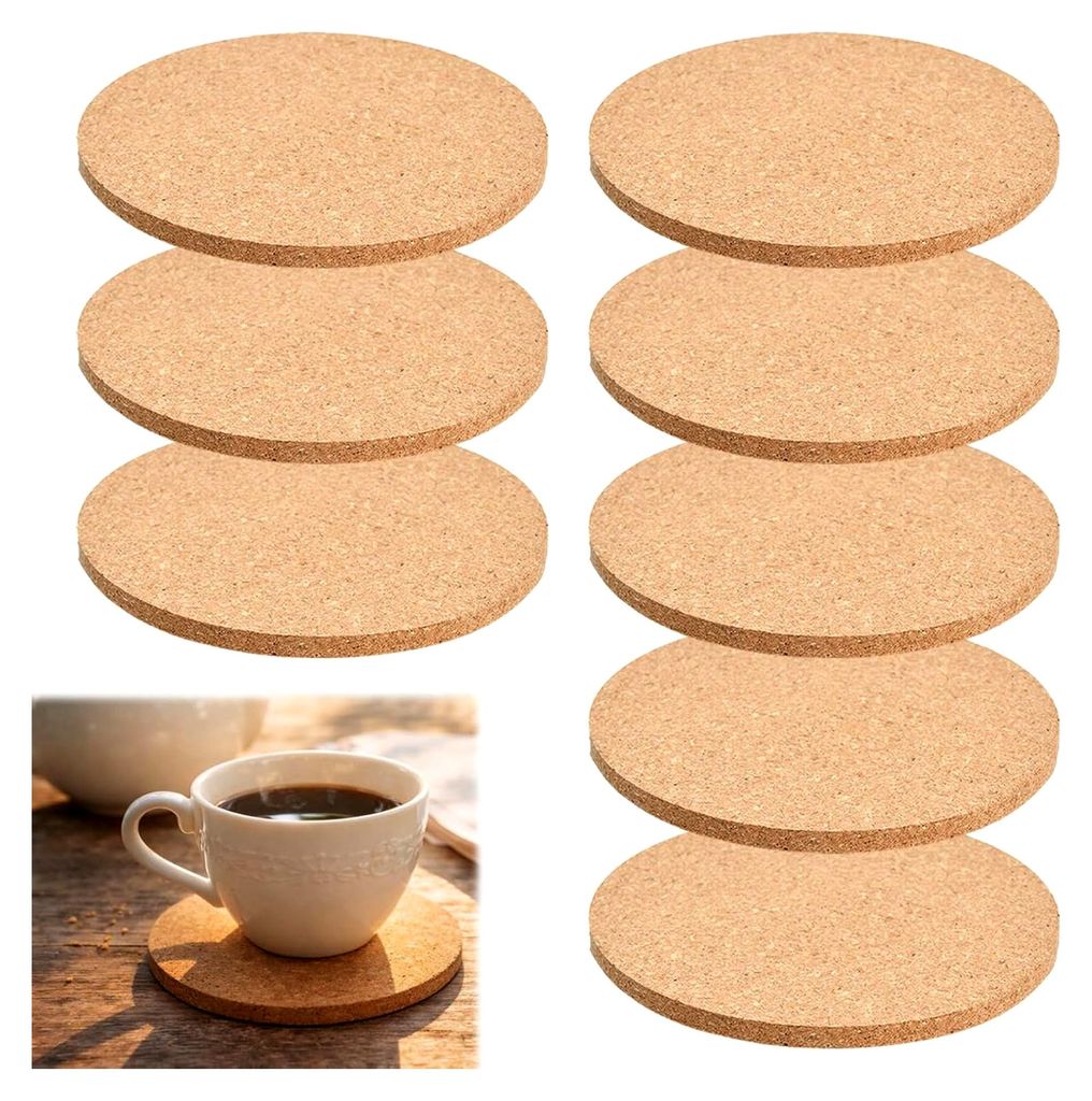 8 Stück Korkuntersetzer Rund 10 cm, Korkuntersetzer aus 3 mm dickem Kork, hitzebeständige Untersetzer für Küche, Wohnzimmer, Büro und Café
