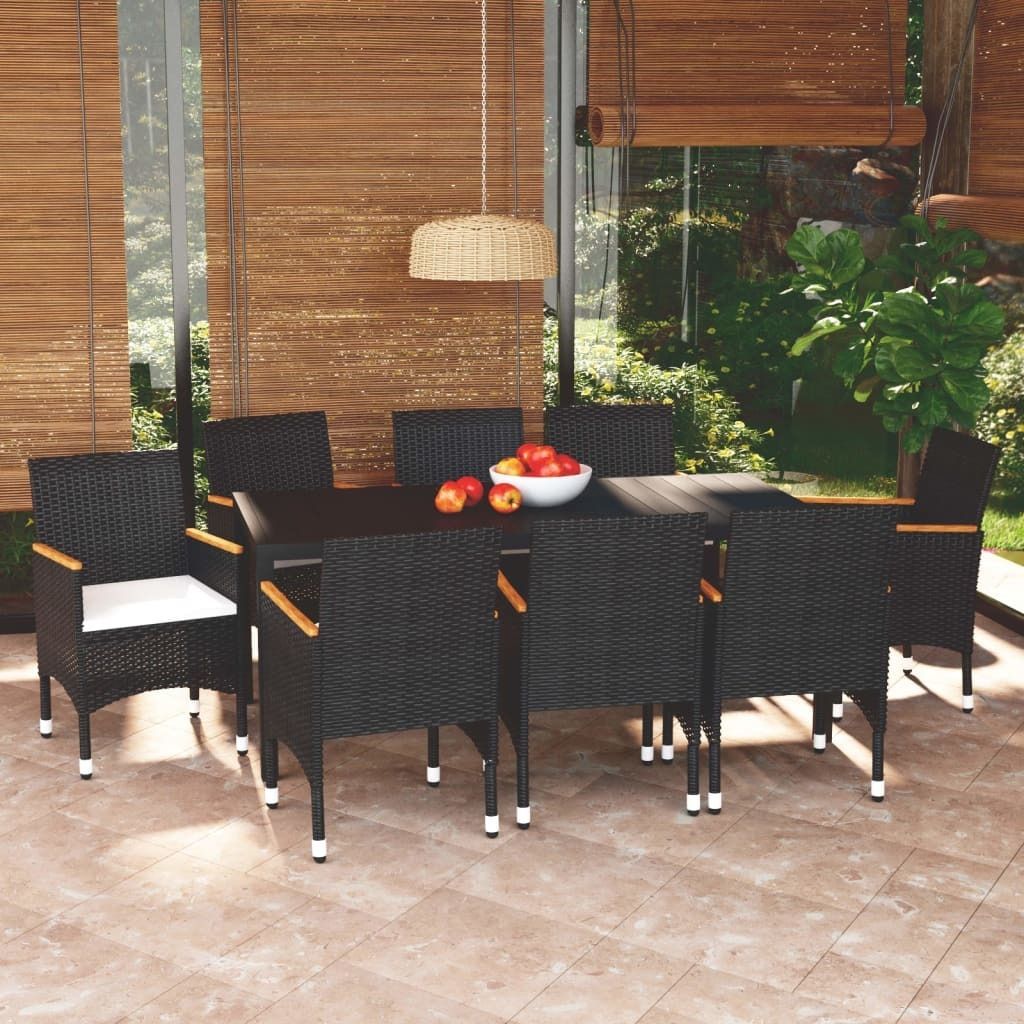 Maison Exclusive - 9-tlg. Garten-Essgruppe mit Kissen Poly Rattan Schwarz
