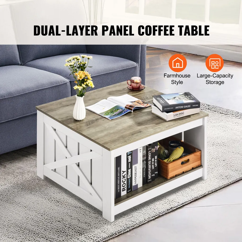 Table de salon rustique en bois bicolore avec rangement ouvert 80cm - 2