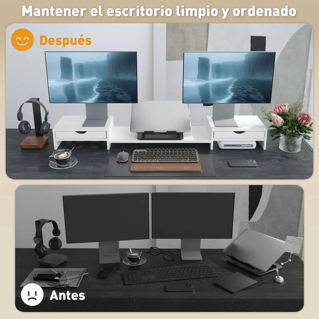 Support moniteur pour double écran blanc - Idéal bureau et télétravail - 4