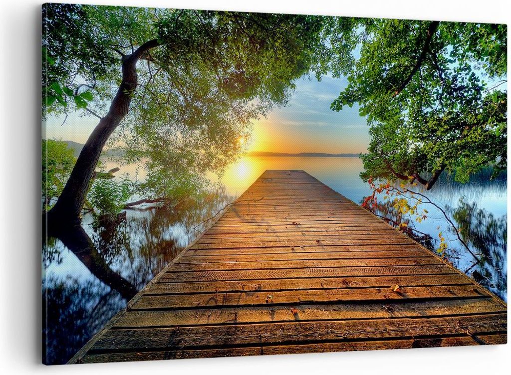 Bild auf Leinwand - Leinwandbild - Brücke See - 100x70cm - Wand Bild - Wanddeko - Wandbilder - Leinwanddruck - Bilder - Kunstdruck - Wanddekoratio...