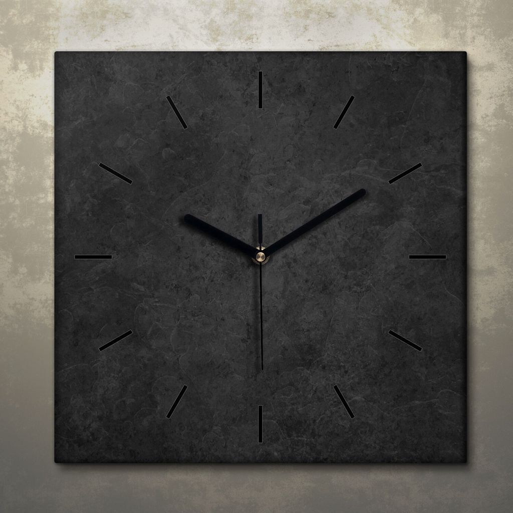 Wohnzimmer Leinwand Uhr Geräuschlos Küche 30x30 Schwarzer Stein, Marmor, Motive, Textur, schwarze Zeiger