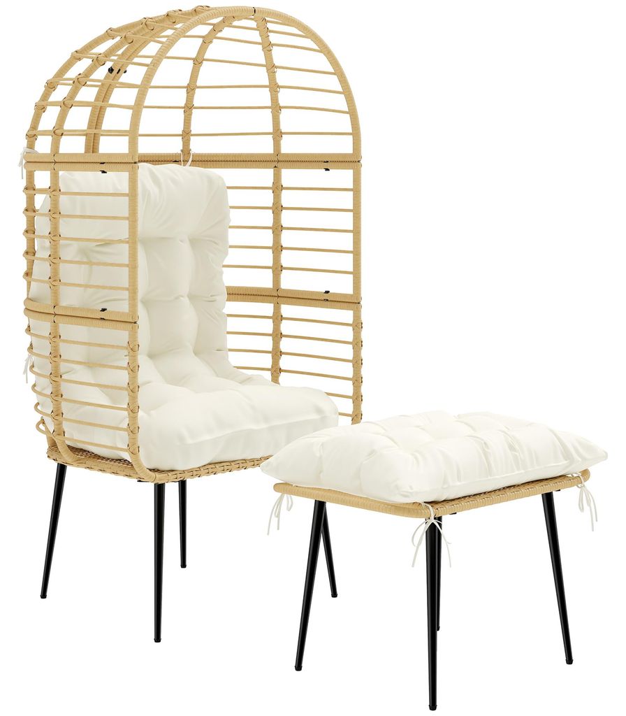 Gartensessel mit Hocker PE Rattan Ei-Form Korbsessel mit Produktbild 