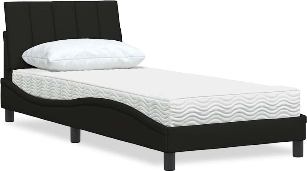 Bett mit Matratze "Hanko" Schwarz 80x200 cm Stoff