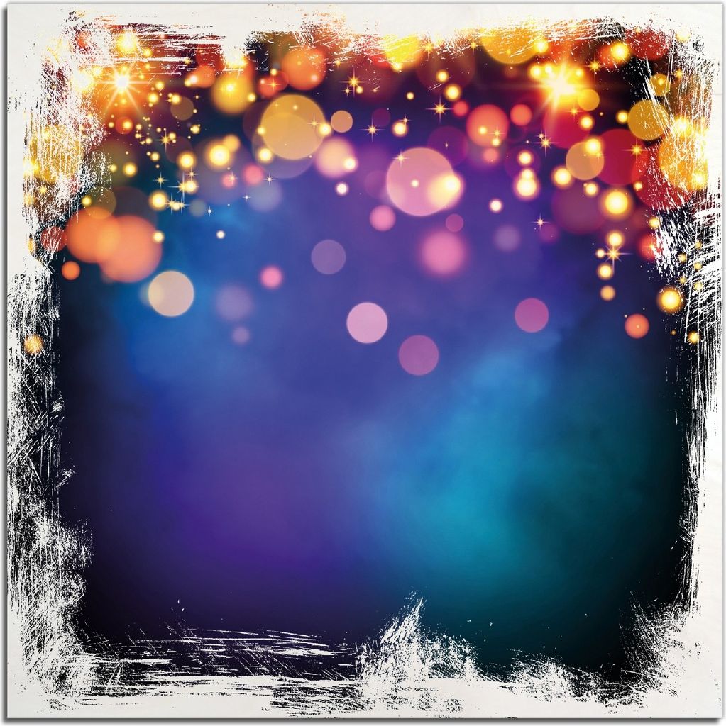 Kunstdrucke Wandbilder Holz in : Brillante Farben, Größe 50 x 50 cm Motiv Bunte Kugeln in orange und rot, explodierend, vor blauem Hintergrund