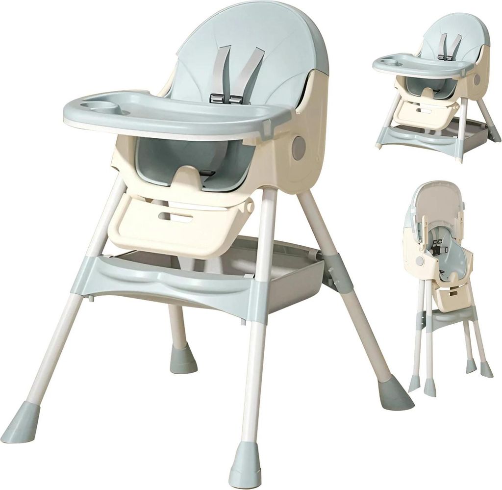 Baby Hochstuhl - Sitzerhöhung/Booster - Klappbar - Wandelbar als Ess- & Spielstuhl - Doppeltes Tablett - Spielzeughalter - Metallrahmen - Alter 7...