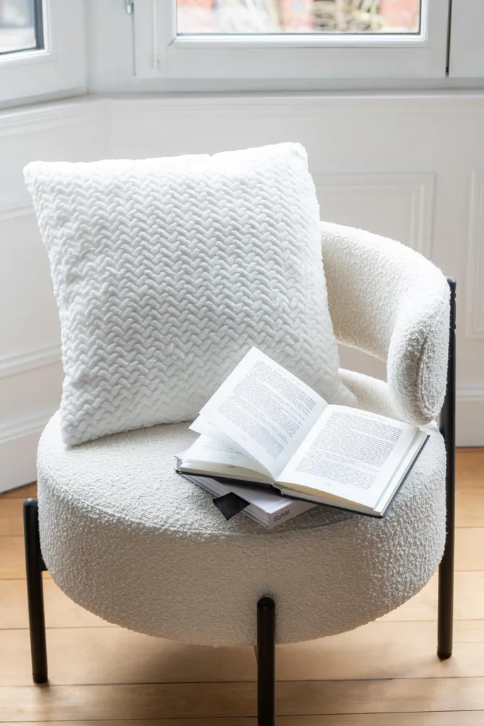 Coussin de Décoration Blanc J-Line en Polyester Doux pour Canapé