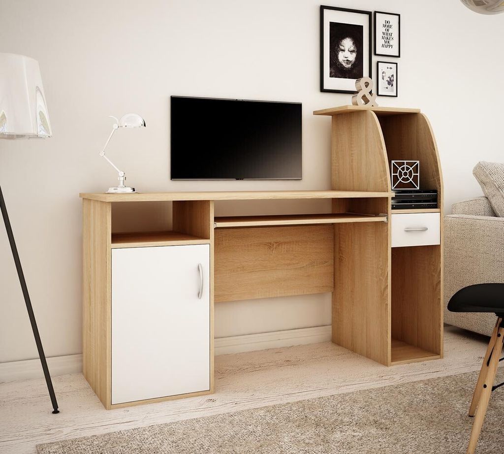 Bureau PC MARIUSZ – chêne sonoma / blanc Image du produit 