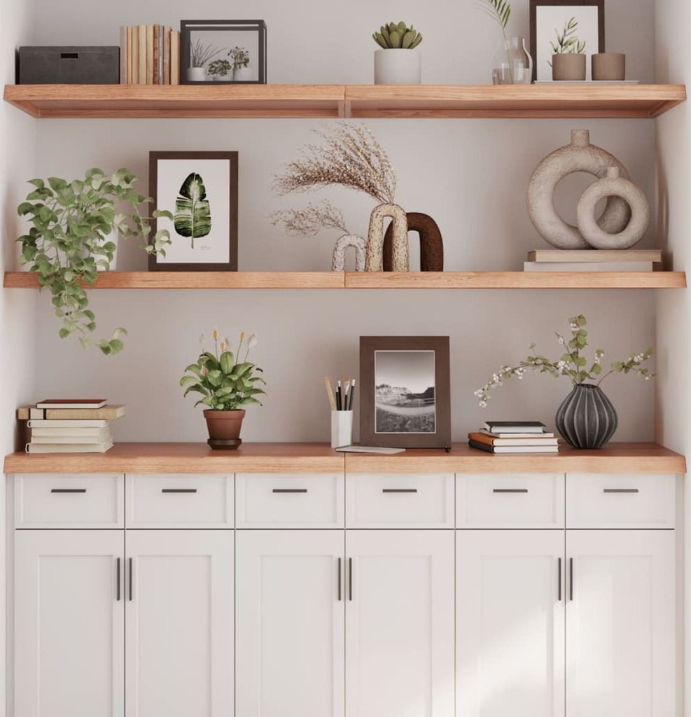 CLORIS Designermöbel Wandregal Hellbraun 180x60x4 cm Massivholz Eiche Behandelt , Wandregale Design 2024