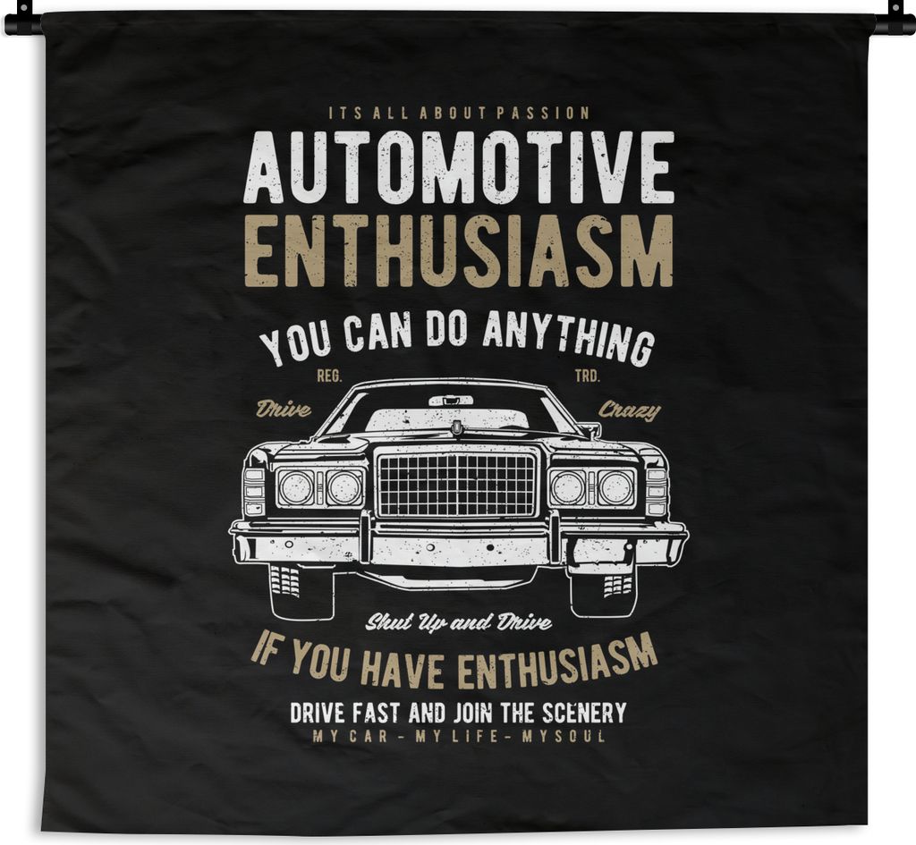 MuchoWow Wandteppich Wandbehang Mancave - Auto - Zitate - Oldtimer 150x150 cm Tapisserie Dekoration Wandtuch - Wohnaccessoires - Modernes