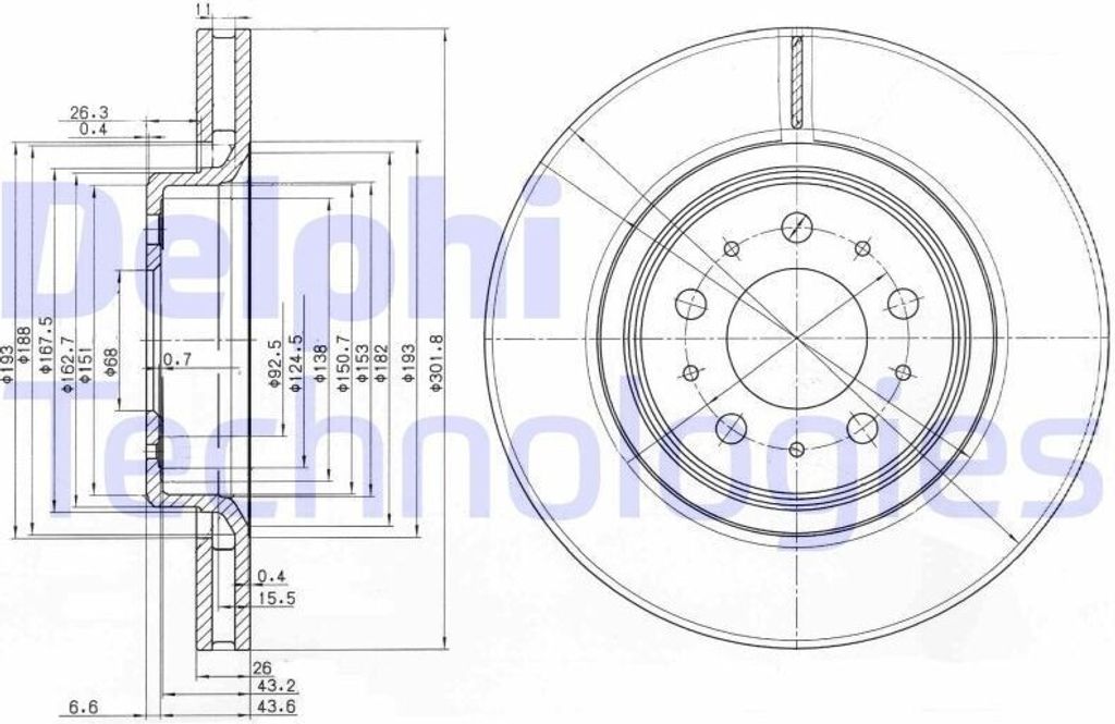 2x DELPHI Bremsscheibe BG3418 für VOLVO V70 I (875 876) 850 Produktbild 