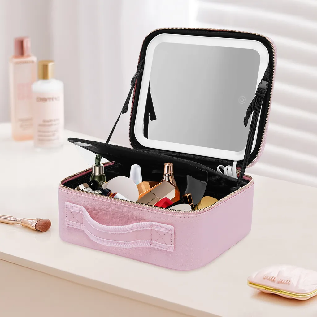 Mallette maquillage LED avec miroir tactile et compartiments modulables - 2