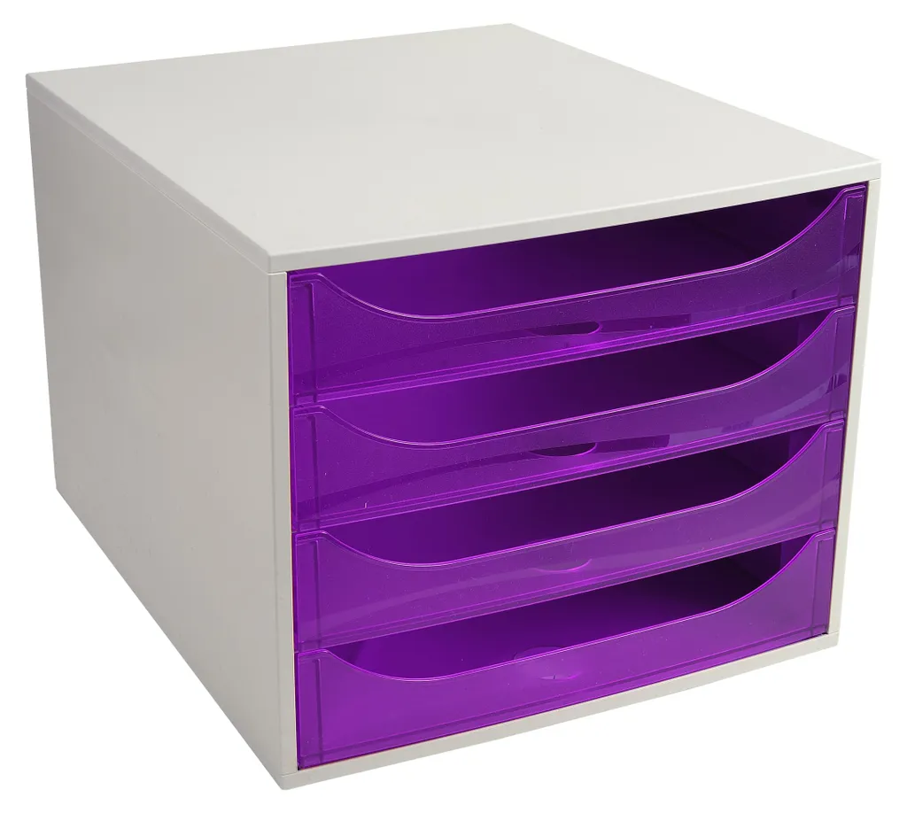 Bloc de classement 4 tiroirs Ecobox Linicolor Violet résistant A4+