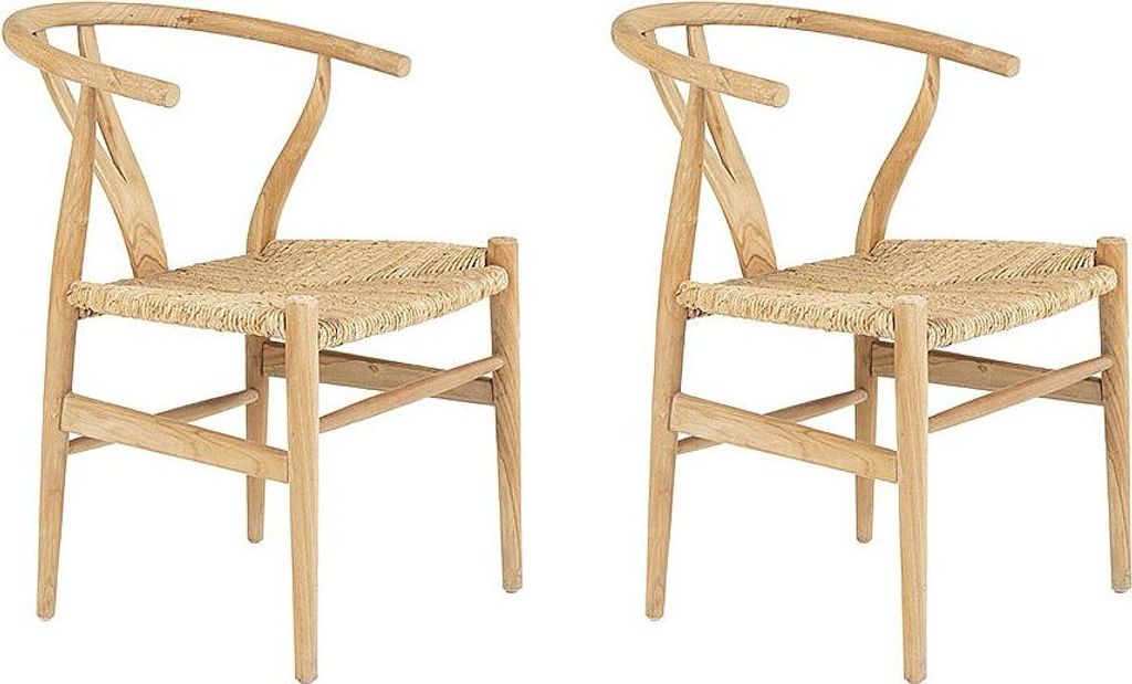 Stuhl 2er-Set - Teakholz & Strohgeflecht - Naturfarben - Produktbild 