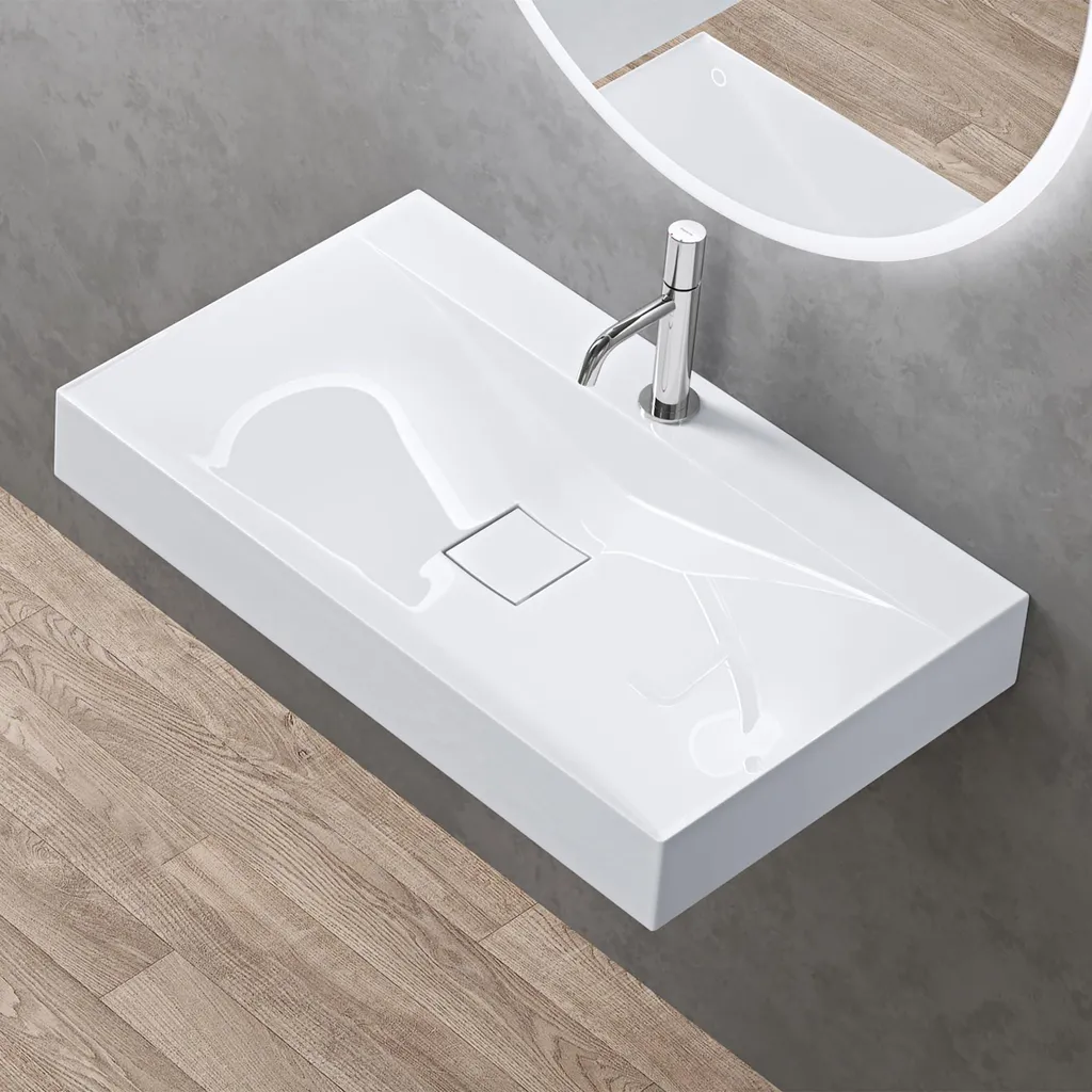 doporro Lavabo da Appoggio o Sospeso Rettangolare 80 cm in Marmoresina Bianco Lucido, Lavandino Bagno con Foro per Rubinetto, Montaggio a Parete - Colossum810