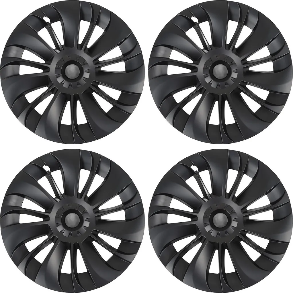4 Enjoliveurs Tesla Modèle Y Noir Mat 19 Pouces - Style Induction Sport
