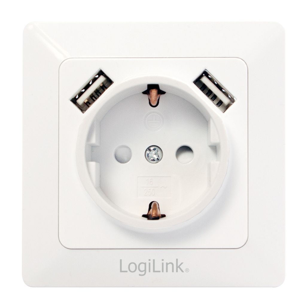 LogiLink Unterputzdose m. 1x Schuko/2x USB-A 5V/2,1A max. Produktbild 