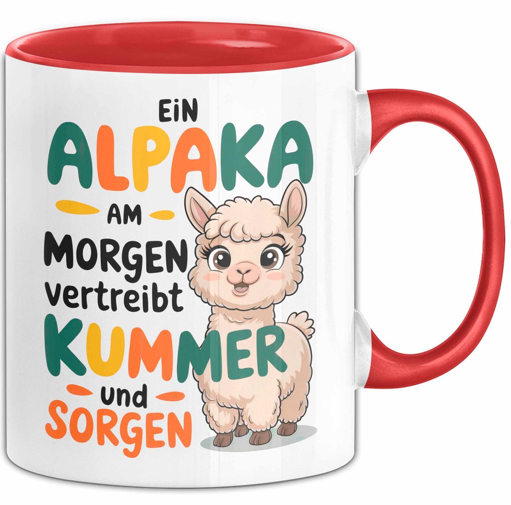 Alpaka Liebhaber Tasse Geschenkidee Alpaka Am Morgen Tierfan (Rot)