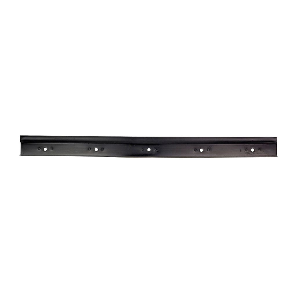 A black metal strip with multiple holes is shown against a white background.