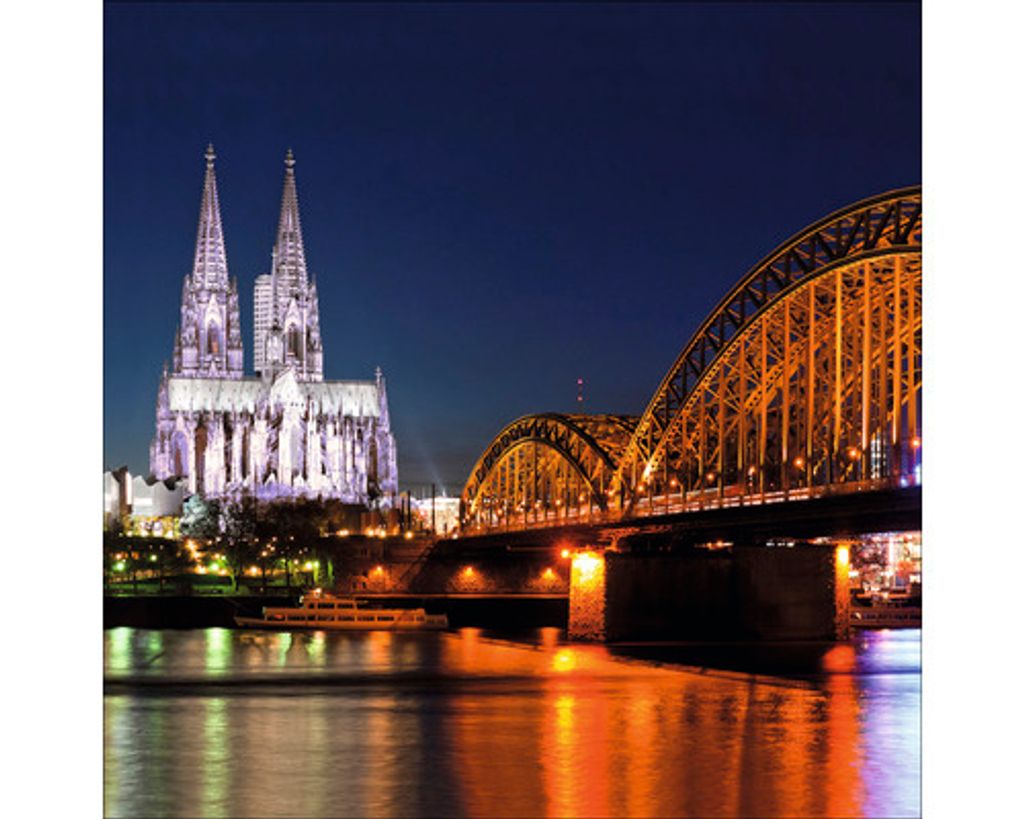 Glasbild Köln Dom Nacht I 20x20 cm