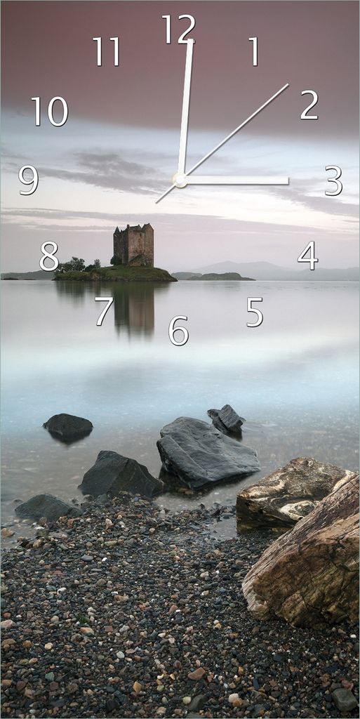 Wallario Design Wanduhr bedruckt, Größe 30 x 60 cm, Motiv: Schloss in Schottland